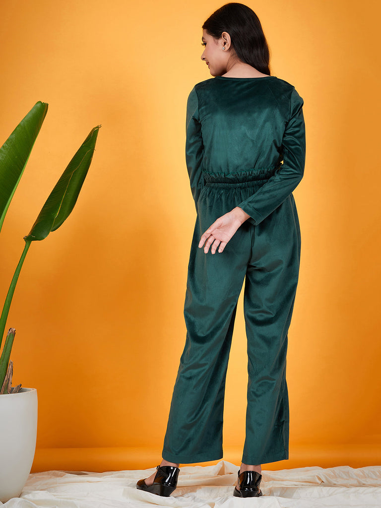 Girls Waist Tie-Up Detail Basic Jumpsuit (j-velgreen)