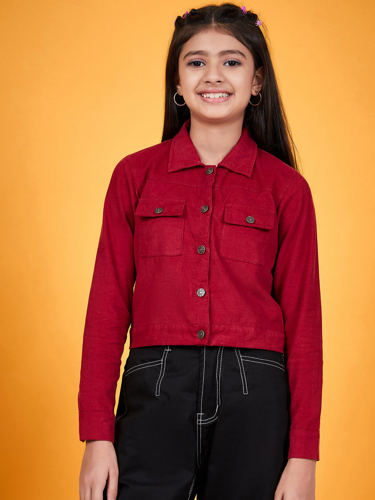 Girls Corduroy Tailored Jacket (jk-burgundy)