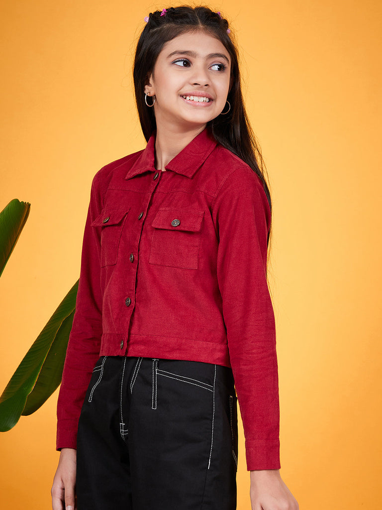 Girls Corduroy Tailored Jacket (jk-burgundy)