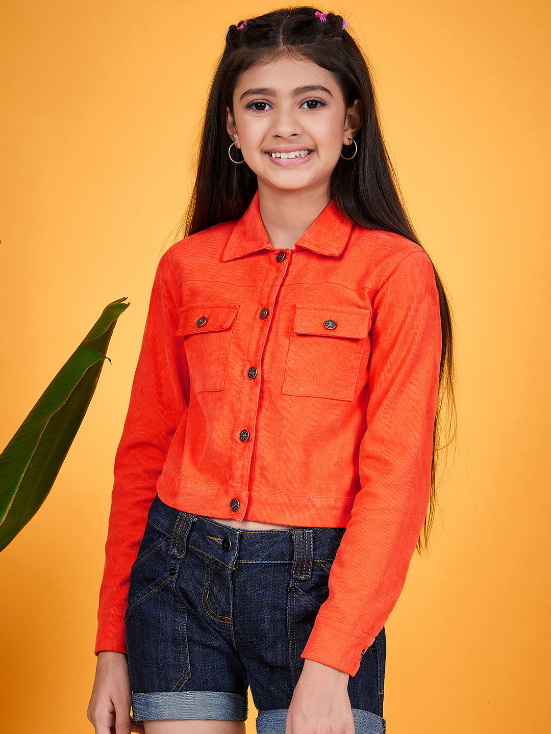 Girls Corduroy Tailored Jacket (jk-orange)