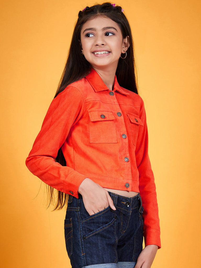 Girls Corduroy Tailored Jacket (jk-orange)