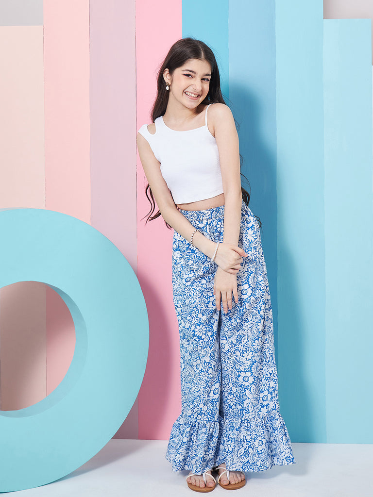 Girls Cut Out Crop Top With Palazzo (s-frillblue)