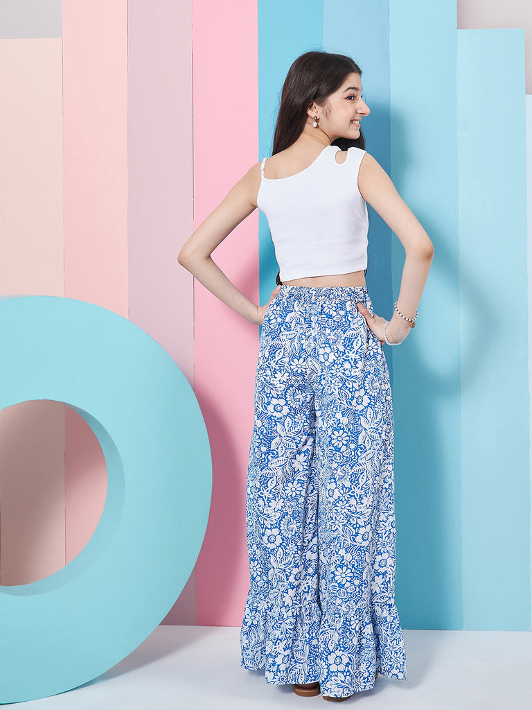 Girls Cut Out Crop Top With Palazzo (s-frillblue)