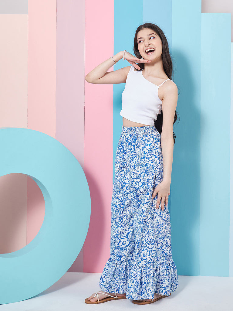 Girls Cut Out Crop Top With Palazzo (s-frillblue)