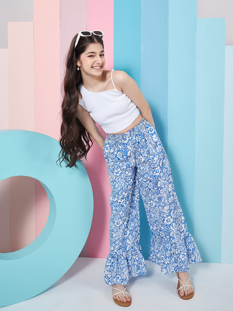 Girls Cut Out Crop Top With Palazzo (s-frillblue)