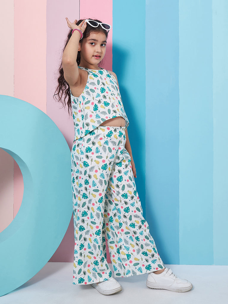 Girls Floral Printed Crop Top With Trousers (s-pineapple)