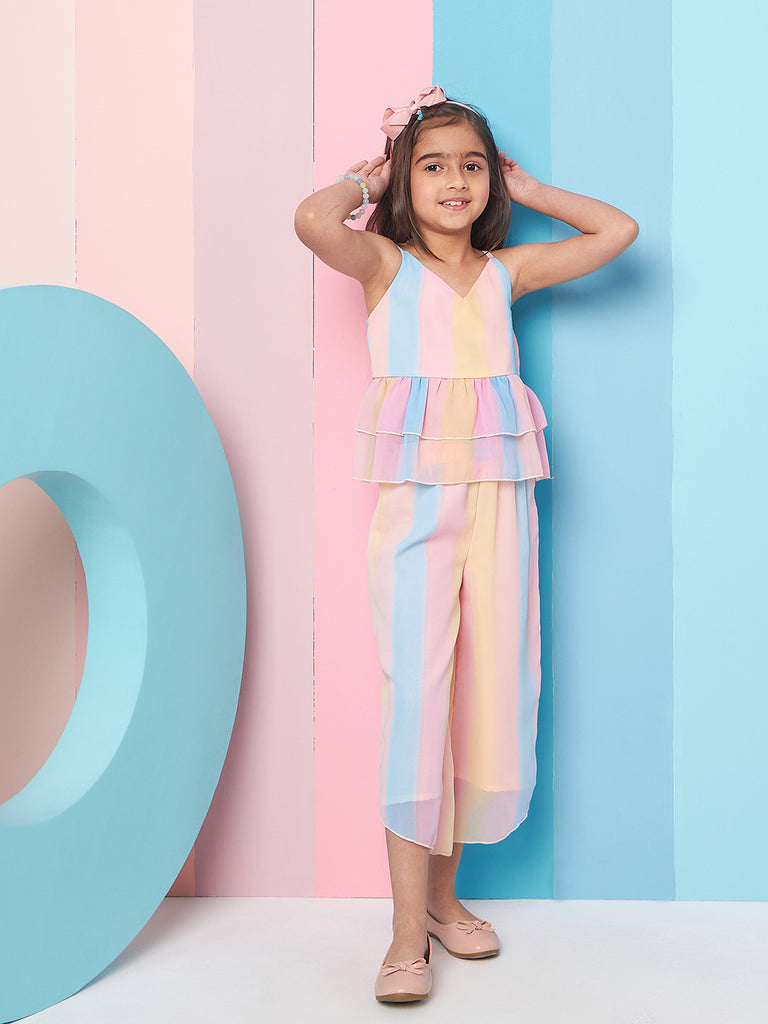 Girls Colourblocked Top With Trousers (s-shadedmulti)