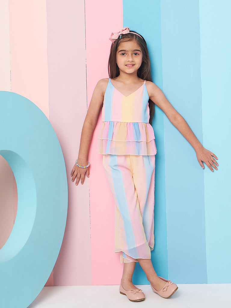 Girls Colourblocked Top With Trousers (s-shadedmulti)