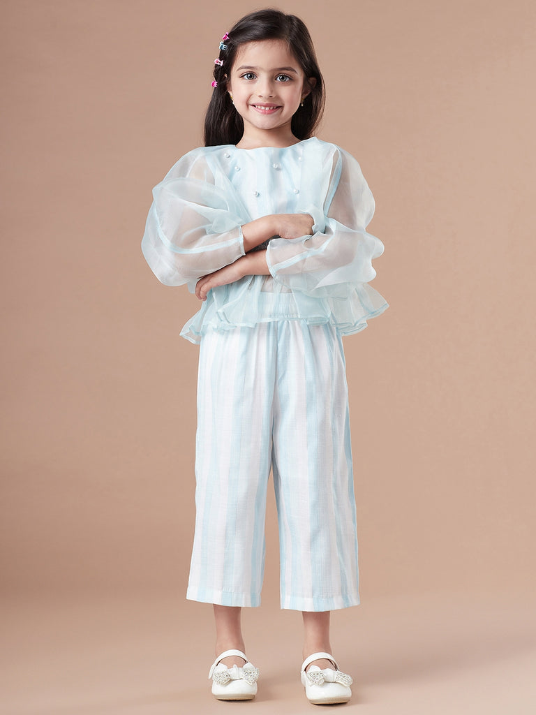 Girls Embellished Top With Trousers (s-turqstripe)