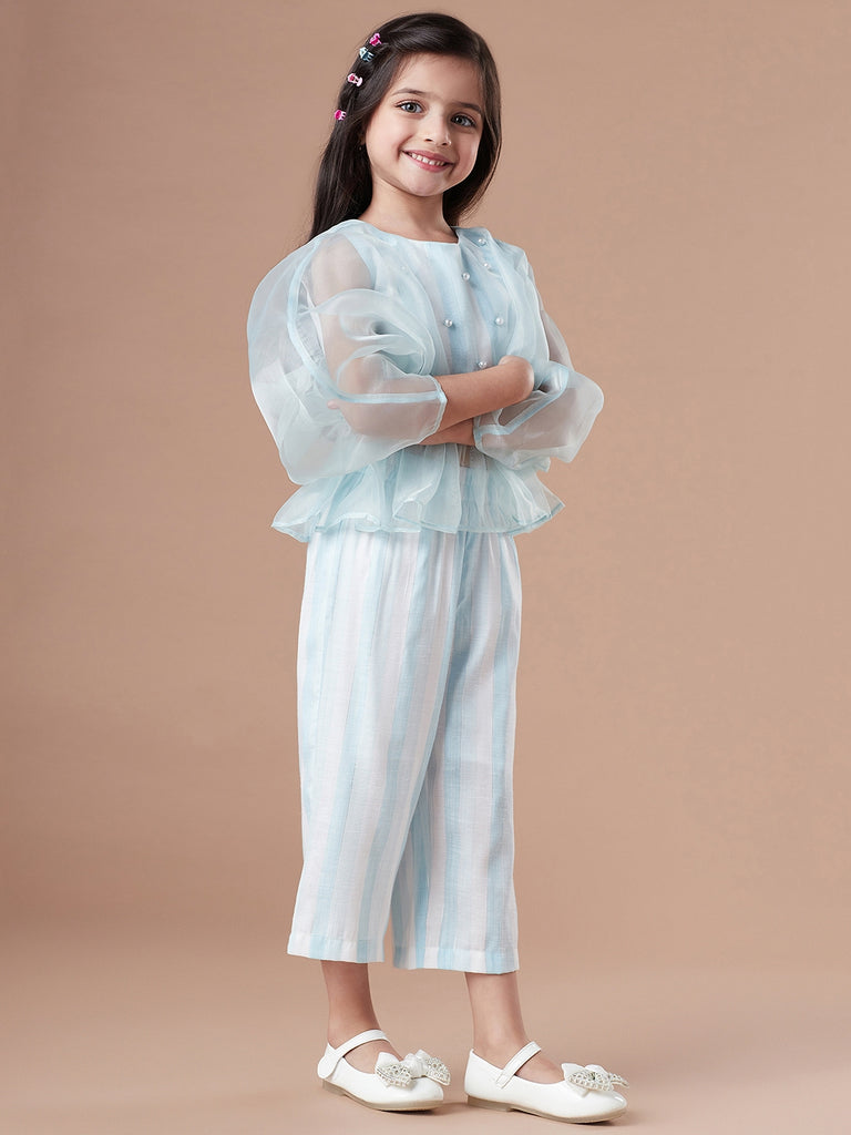 Girls Embellished Top With Trousers (s-turqstripe)