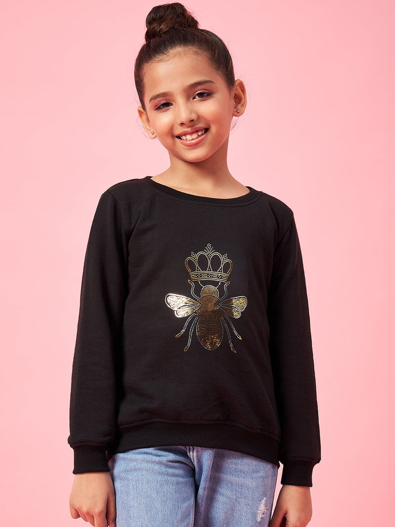 Girls Graphic Printed Pullover Sweatshirt (sw-blackbee)