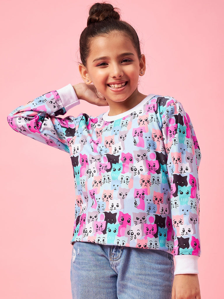 Girls Graphic Printed Pullover Sweatshirt (sw-cat)