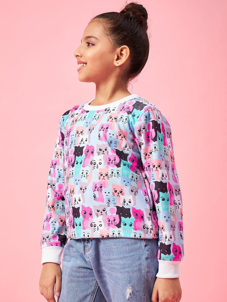 Girls Graphic Printed Pullover Sweatshirt (sw-cat)