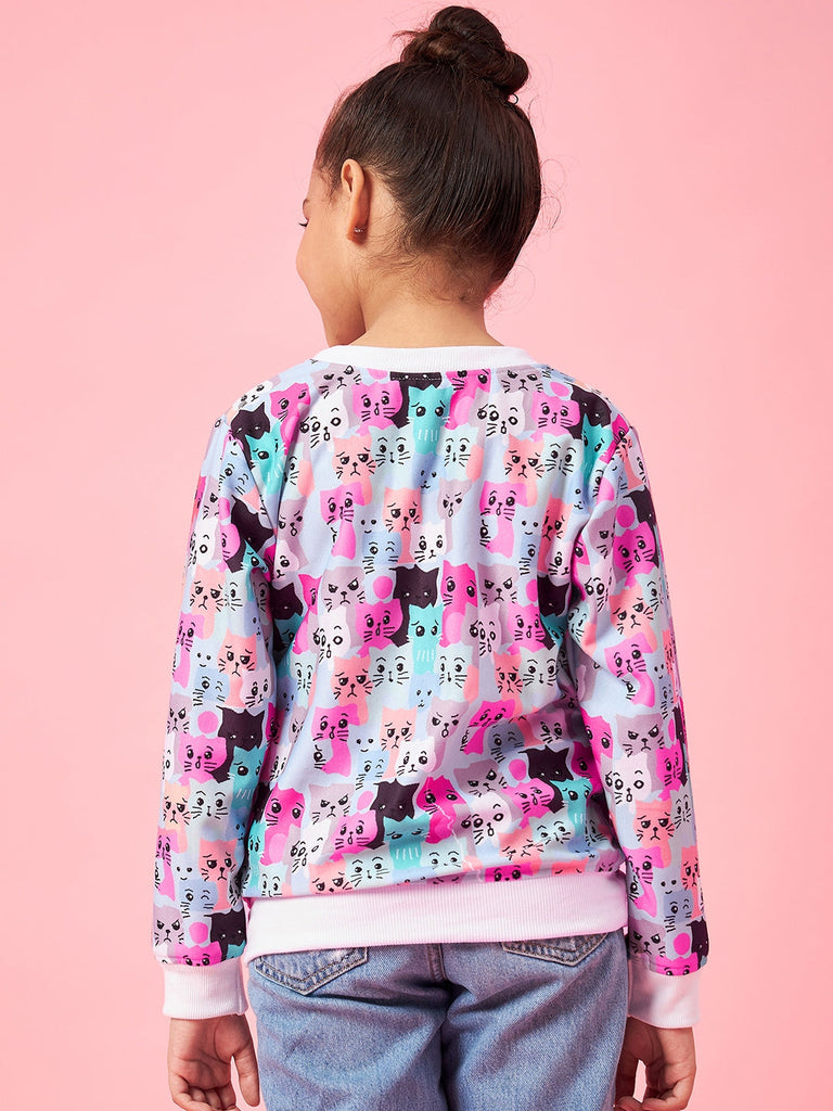 Girls Graphic Printed Pullover Sweatshirt (sw-cat)