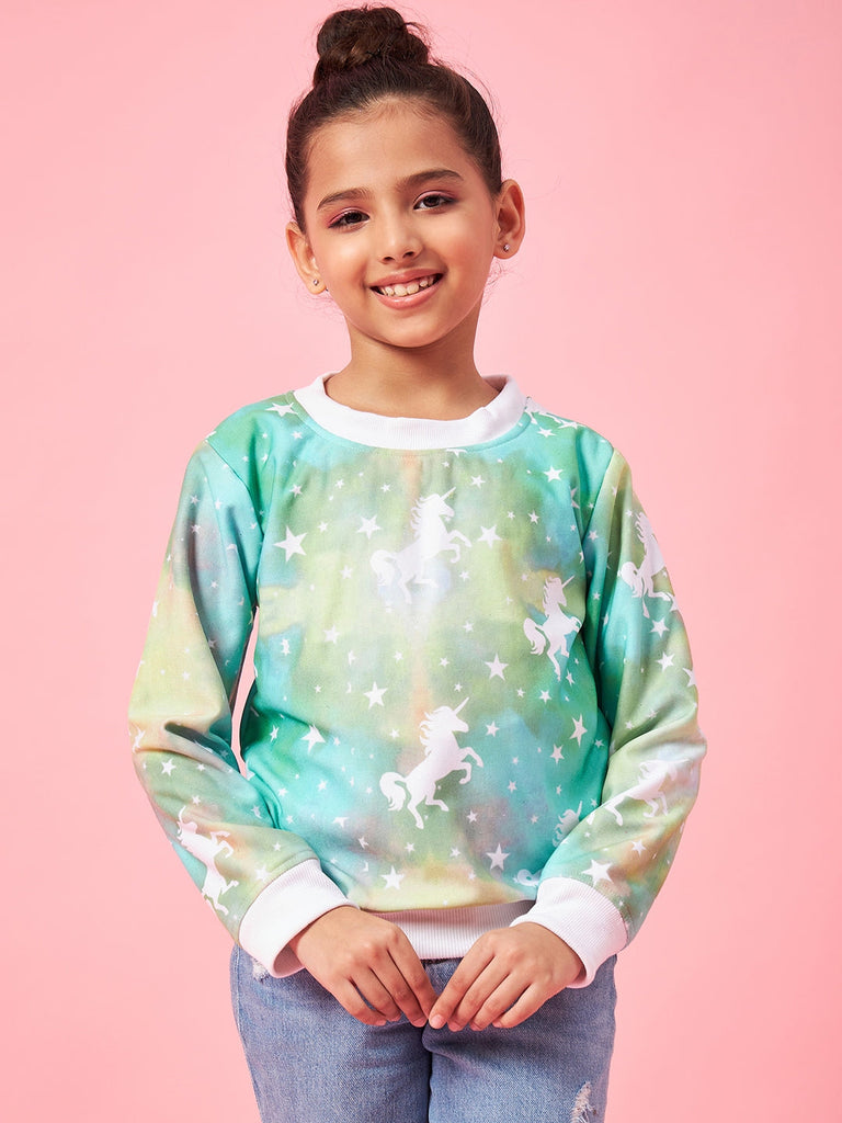 Girls Graphic Printed Pullover Sweatshirt (sw-greenshade)