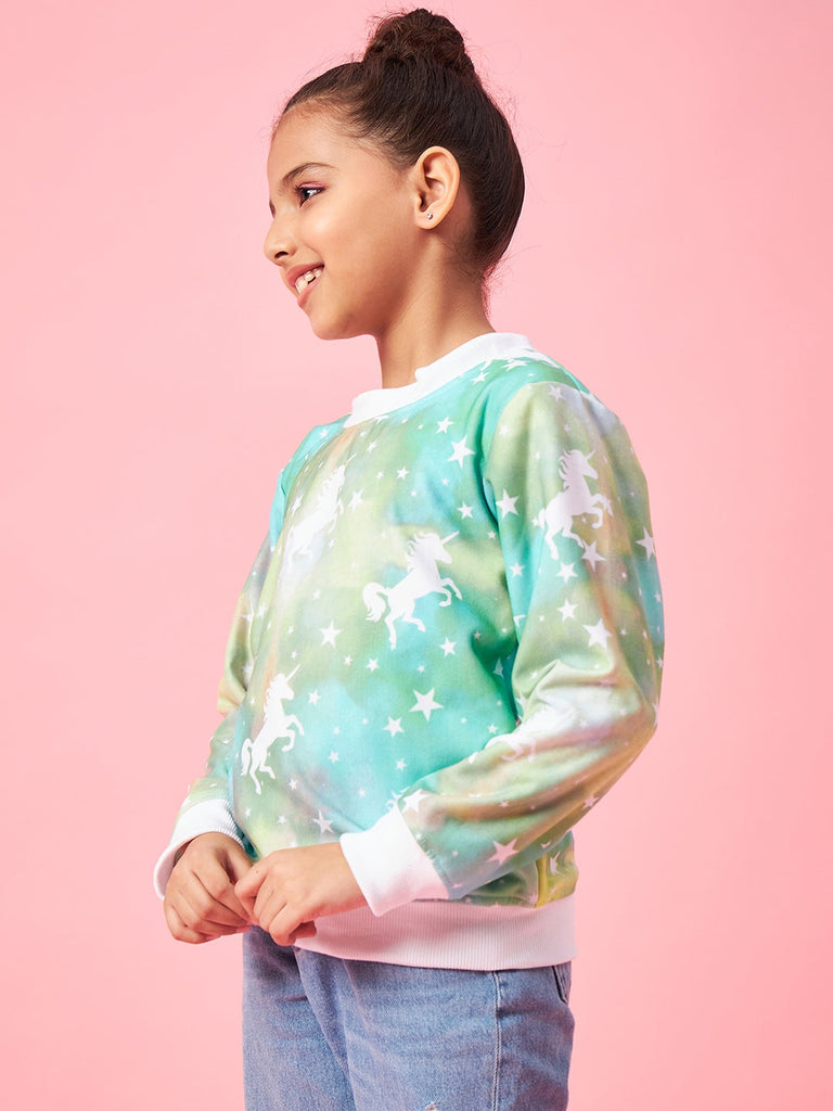 Girls Graphic Printed Pullover Sweatshirt (sw-greenshade)