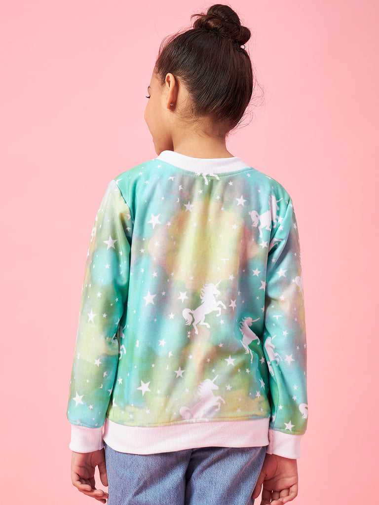 Girls Graphic Printed Pullover Sweatshirt (sw-greenshade)