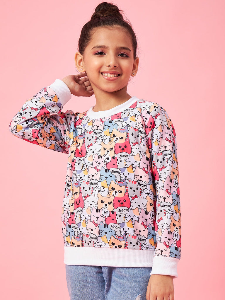 Girls Graphic Printed Pullover Sweatshirt (sw-multicat)