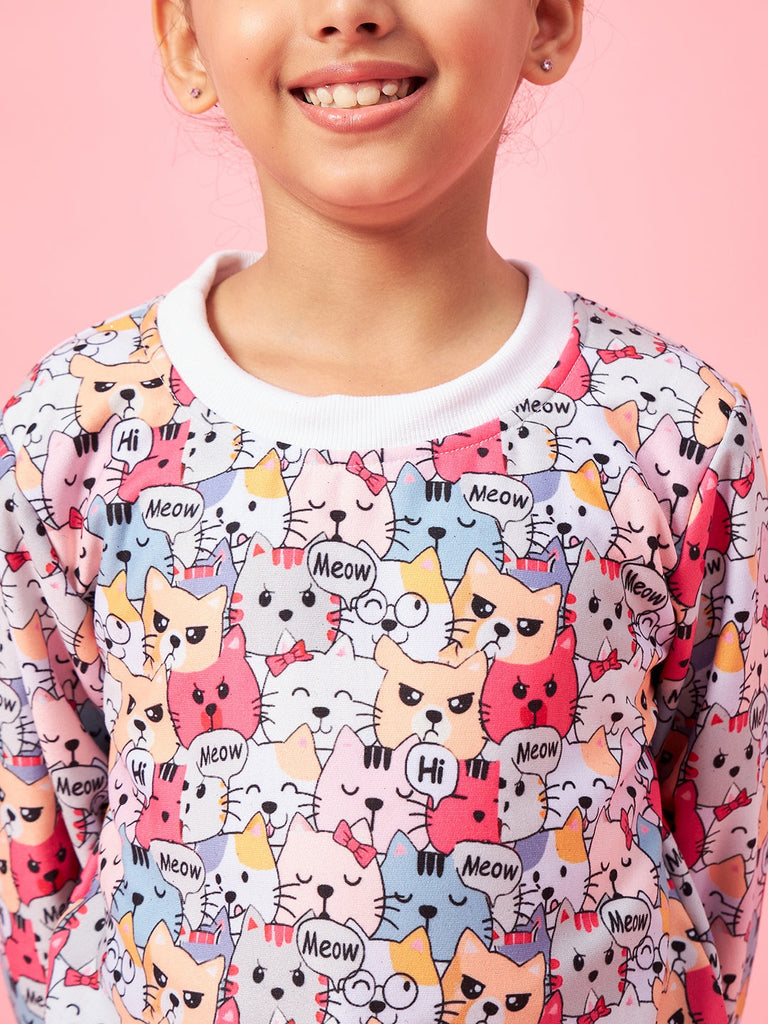 Girls Graphic Printed Pullover Sweatshirt (sw-multicat)