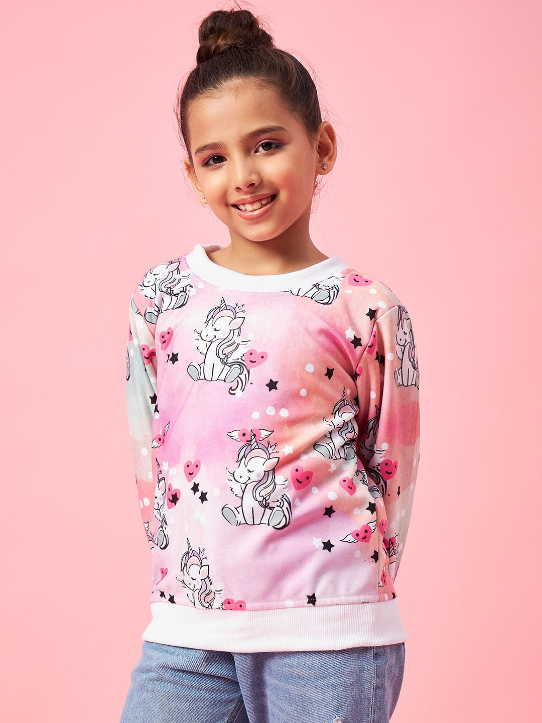 Girls Graphic Printed Pullover Sweatshirt (sw-pinkshade)