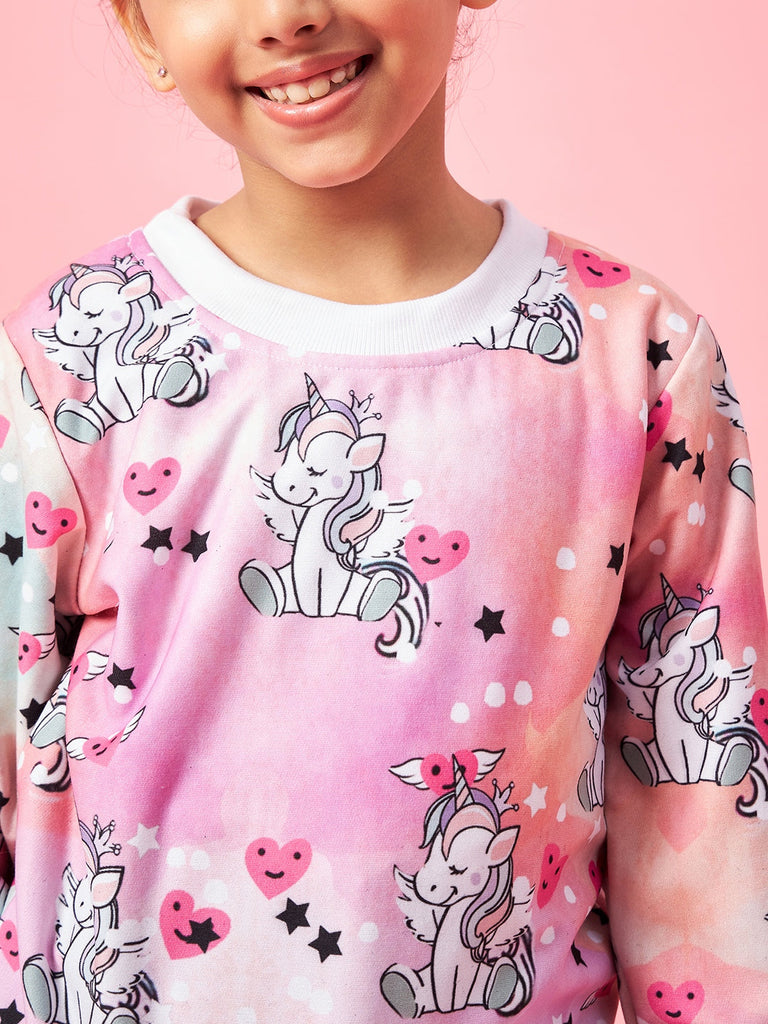 Girls Graphic Printed Pullover Sweatshirt (sw-pinkshade)