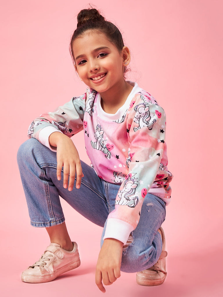 Girls Graphic Printed Pullover Sweatshirt (sw-pinkshade)