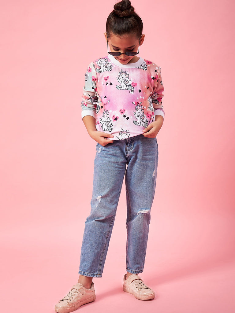 Girls Graphic Printed Pullover Sweatshirt (sw-pinkshade)