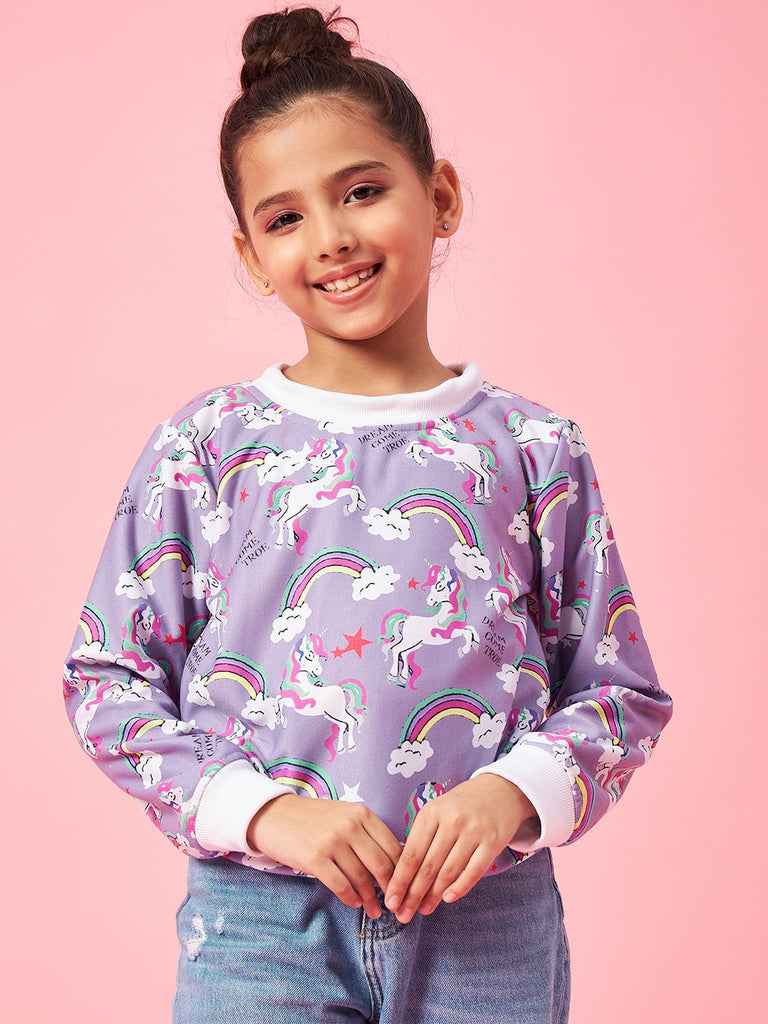 Girls Conversational Printed Pullover Sweatshirt (sw-puruni)