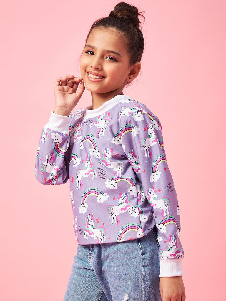 Girls Conversational Printed Pullover Sweatshirt (sw-puruni)